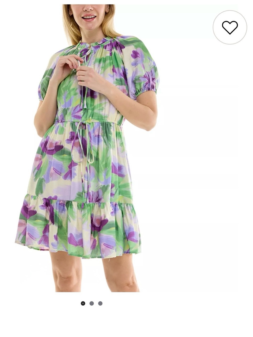 Maison Tara Floral Tie-Neck Mini Dress in Green & Purple